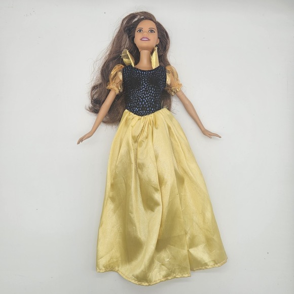 Mattel Other - Mattel Barbie Doll 2010 Brown Hair Blue Sparkle Bodice Yellow Satin Skirt